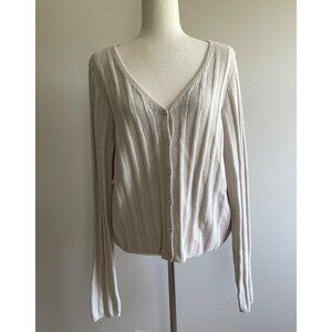 No Boundaries V-Neck Cardigan Sweater Juniors XL Beige Loose Knit